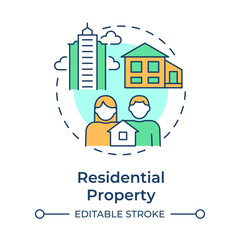 Residential property multi color concept icon. Family house. Private property. Apartment complex. Round shape line illustration. Abstract idea. Graphic design. Easy to use in booklet