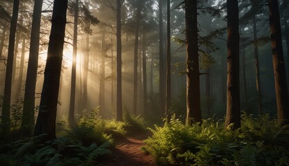 Obraz premium Mystical Forest with Sunlight