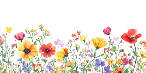 Wild flower border watercolor clipart. 