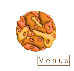 Illustration of the star Venus, one of the stars in the solar system, presented in 3D rubber stamp format.