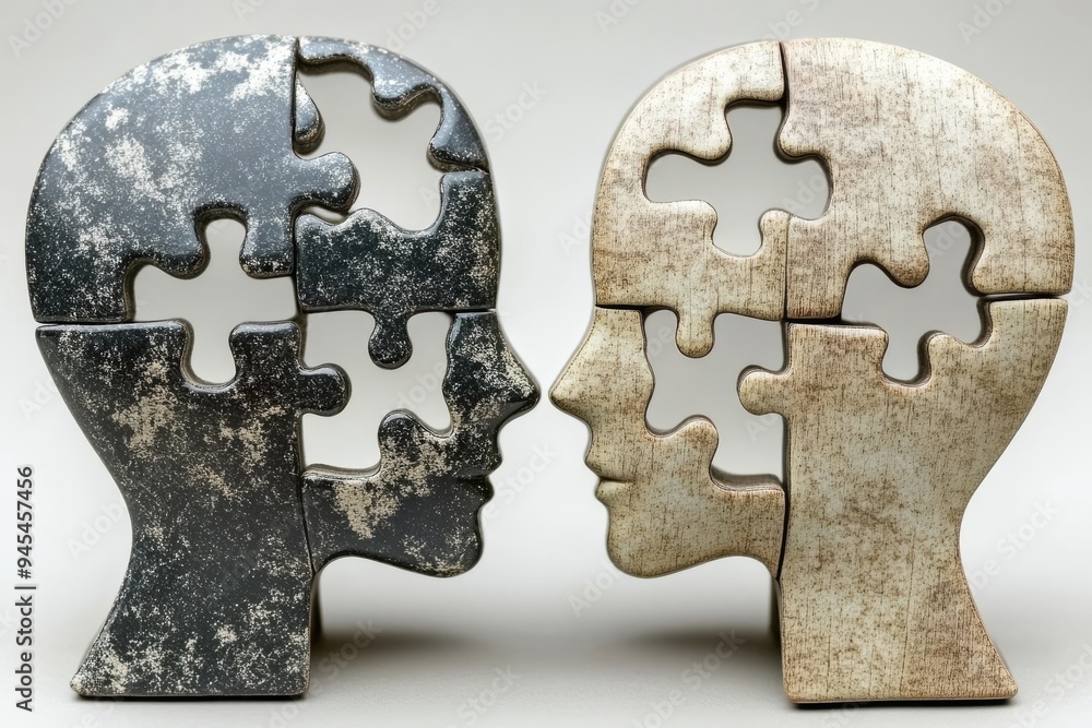 Poster metallic human head puzzle reflecting the concept of mental problem solving cognitive challenges and