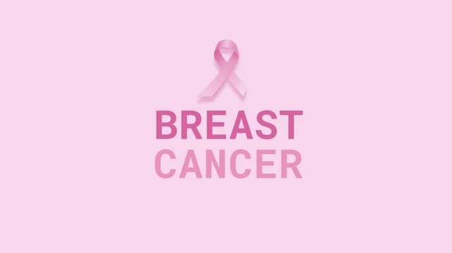 Breast cancer awareness motion graphic text design on pink background with ribbon 