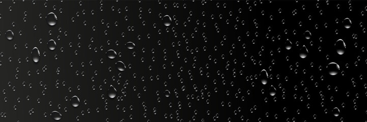 Rain transparent drops flow down the glass.Realistic wet condensation texture.Fresh water splash effect on the surface.Liquid spreading droplet shapes.
