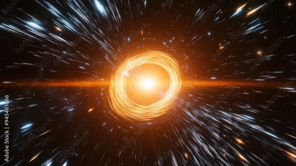 Poster an image of a radiant, fiery ring illustrating high-speed travel through the cosmos, symbolizing the