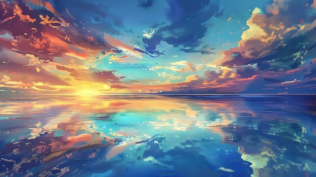 Pink Sunset Over The Ocean