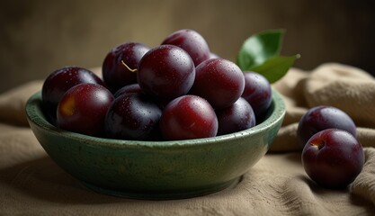 Fresh Plums in Rustic Bowl