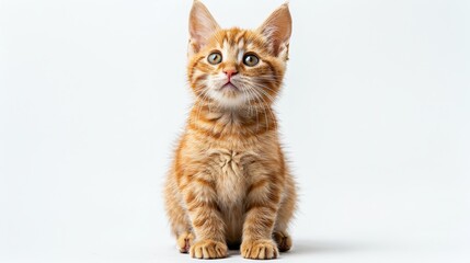 A Curious Ginger Kitten with Heterochromia Looking Up