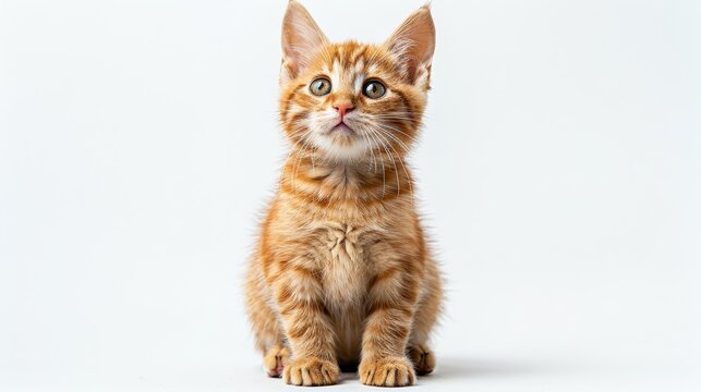 A Curious Ginger Kitten with Heterochromia Looking Up