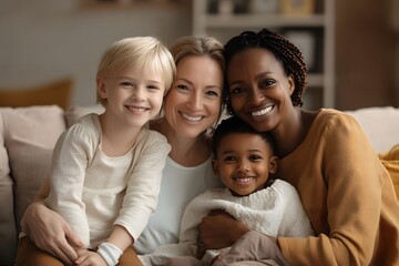 Happy LGBTQ+ multiracial family with two children