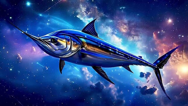 a blue marlin  in space