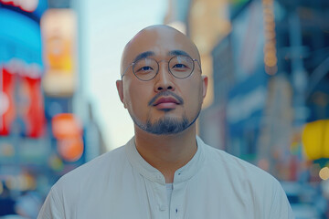 Fototapeta premium Serene Man in Cityscape at Dusk
