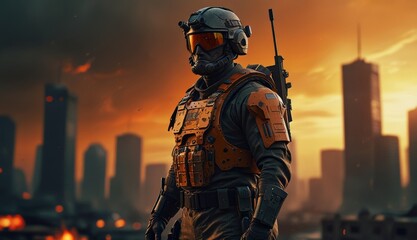 Futuristic Soldier in Urban Warfare
