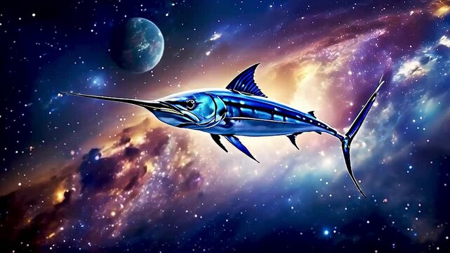 a blue marlin  in space