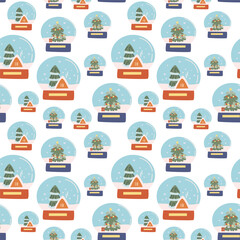 Merry Christmas and Happy New Year endless background. Childrens xmas pattern with cute festive elements for wrapping paper, christmas paper, wallpaper, cover design, textile.