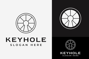 Keyhole Key Secure Safe Lock Protection Boho Emblem Badge Aesthetic Logo Design Branding Template