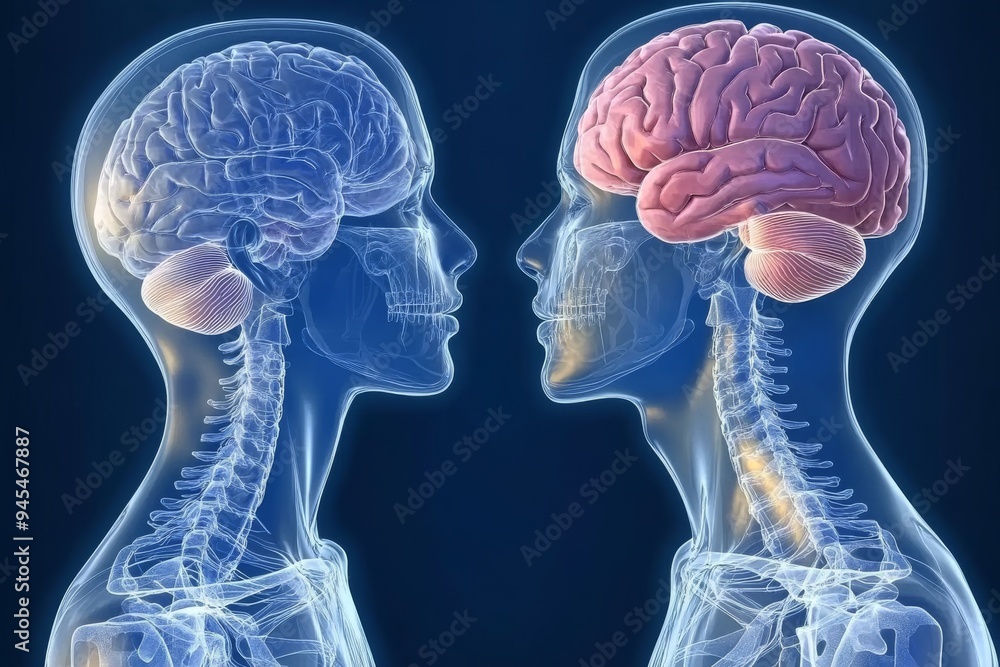 Aufkleber x ray image of two human profiles with detailed brain structures symbolizing scientific study of min