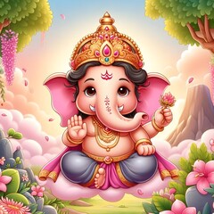 Cute Lord Ganesha Hindu God Ganpati - Ganesh Chaturthi Festival