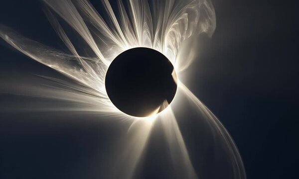 A stunning solar eclipse with radiant solar corona and darkened sun at the center.