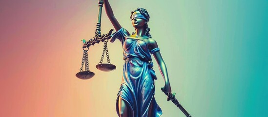 Lady Justice statue isolated with gradient colors. Symbol of fair treatment under the law