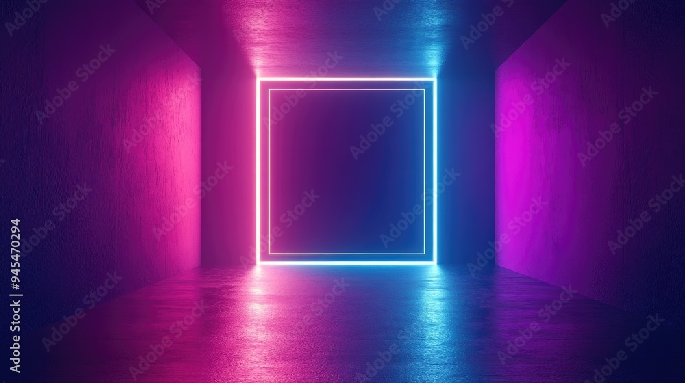 Poster 3d rendered illustration of a dark square set against a vibrant gradient background geometric shape 