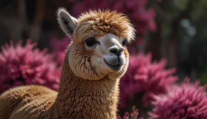 Obraz premium Charming Alpaca Among Flowers