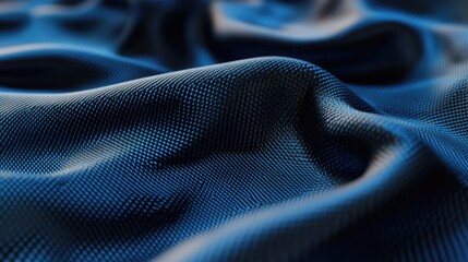 3D rendering of a blue carbon fabric texture showcasing a close up of the material in motion