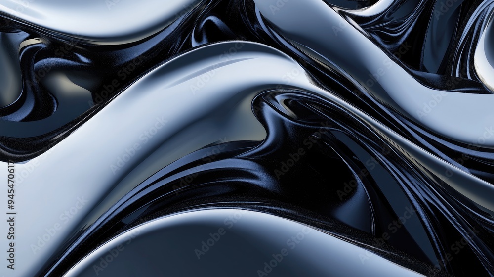Poster 3d rendering of an abstract composition featuring dynamic black curves