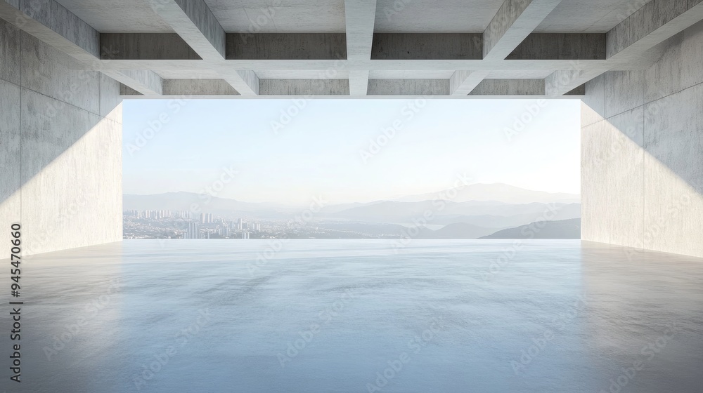 Aufkleber 3d rendering of contemporary abstract architecture featuring a vacant concrete floor and a backdrop 