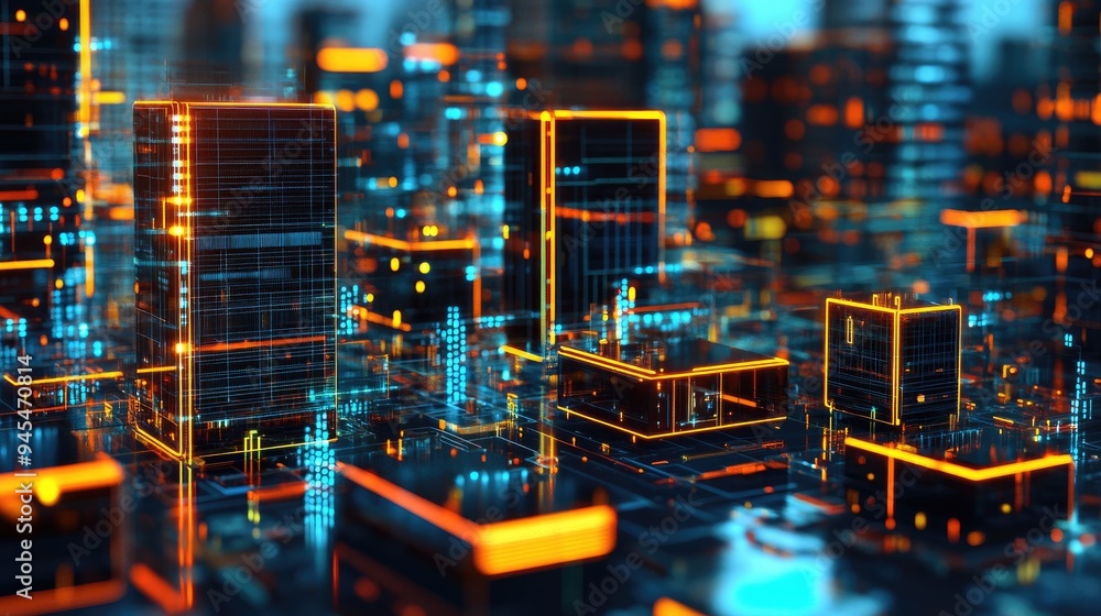 Poster 3d representation of data architecture and management technology