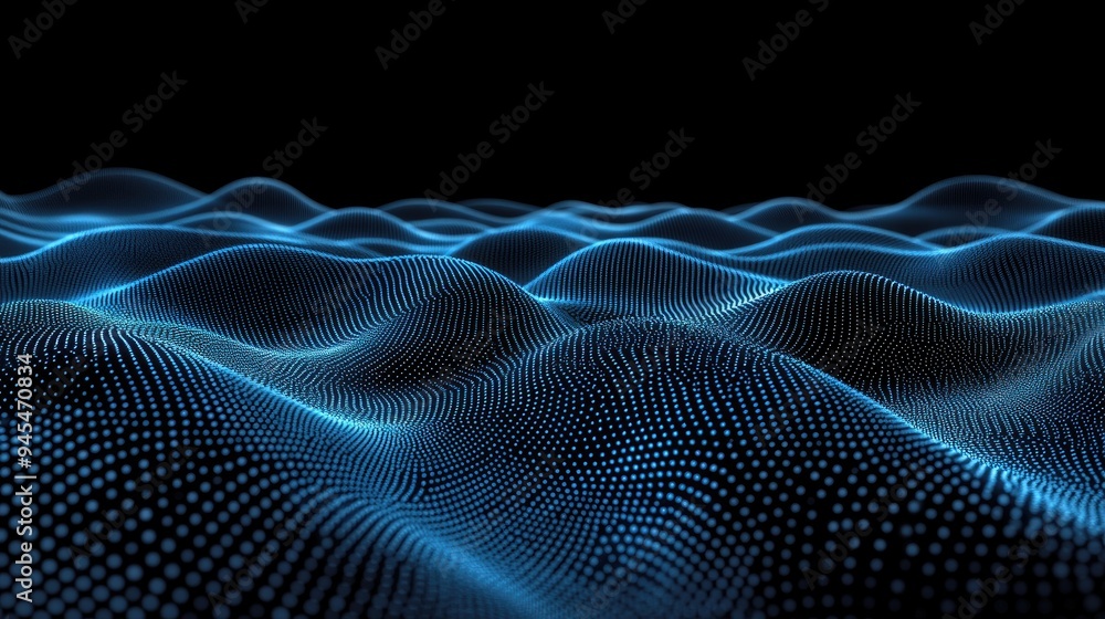 Poster Abstract wave dots on a dark background representing a data technology theme created through 3D rendering