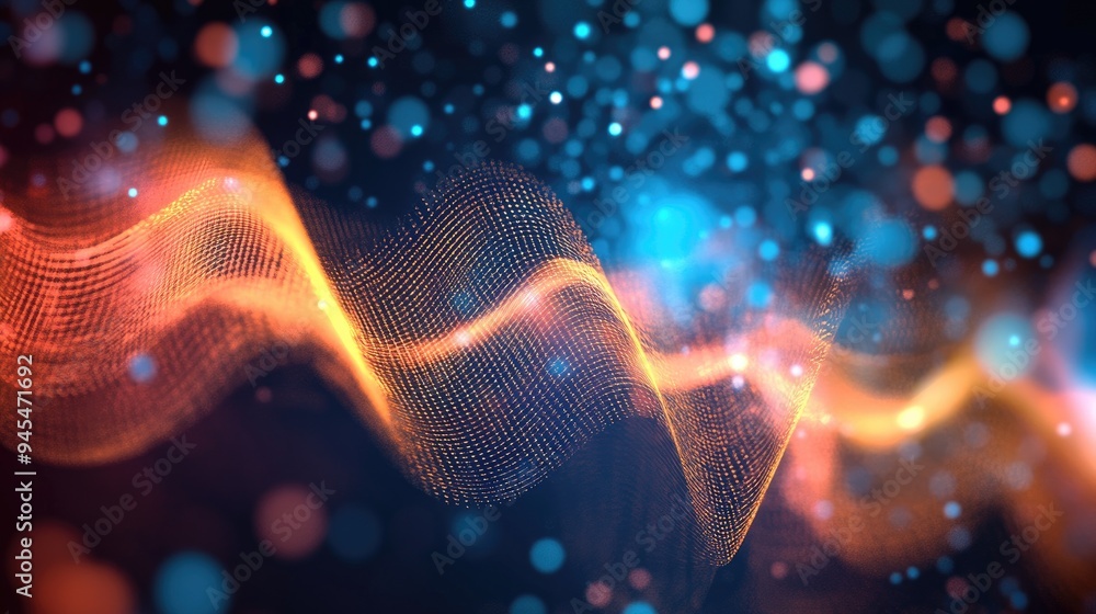Poster abstract background featuring a series of sine waves and luminous patterns reflecting themes of cont