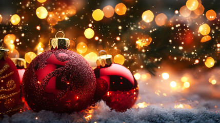Christmas background, holiday decoration, tree, bright xmas lights and decoration, winter background