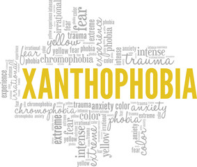 Xanthophobia: Fear of the Color Yellow word cloud conceptual design isolated on white background.