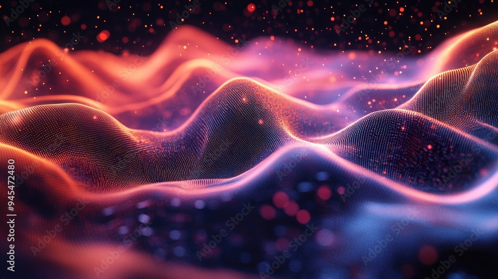 Poster Abstract digital backdrop featuring flowing particles Visual representation of data streams Three dimensional big data visualization