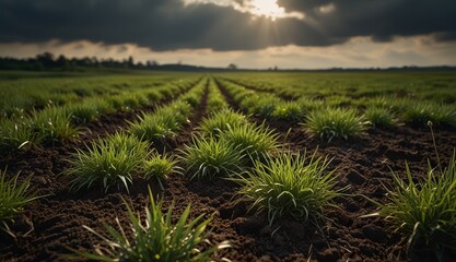 Fresh Green Grass Under Cloudy Sky