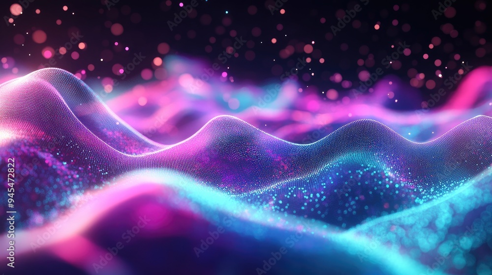 Poster abstract futuristic particle wave digital technology background featuring colorful musical waves sof