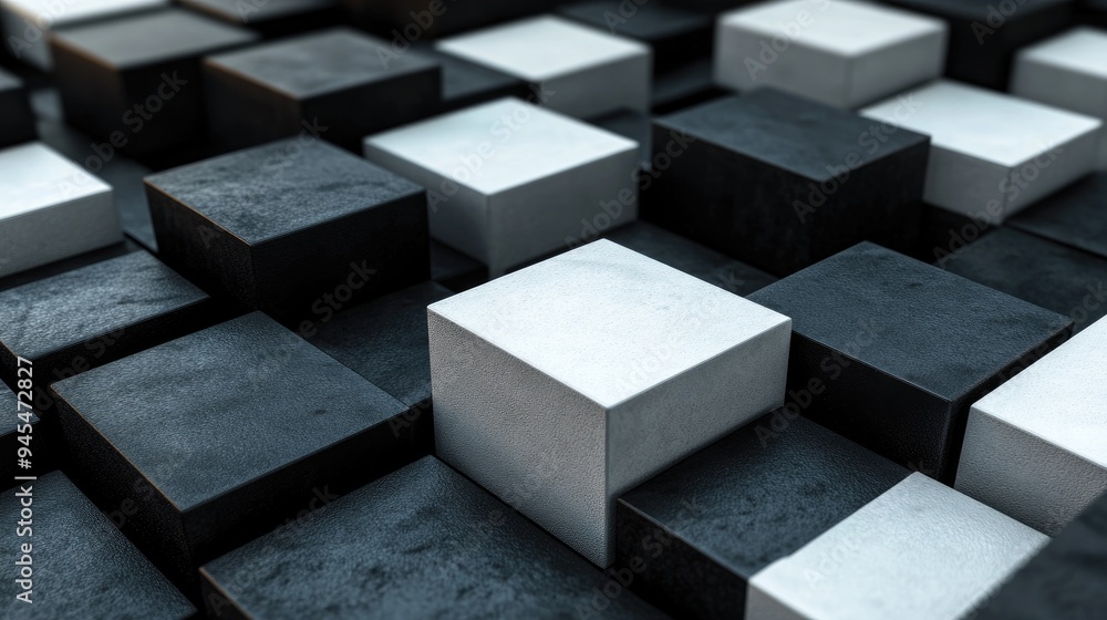 Poster abstract geometric blocks on a dark background rendered in 3d