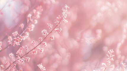 Naklejka premium A soft, dreamy depiction of delicate pink blossoms against a blurred background.