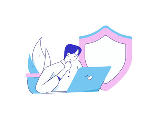 Business network security character flat vector concept operation hand drawn illustration
