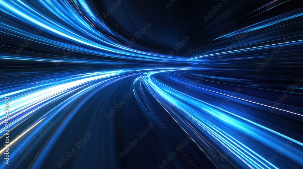 Poster abstract technology design featuring blue light lines in motion creating a luminous effect against a