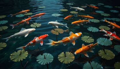 Koi Fish Serenity in Tranquil Pond