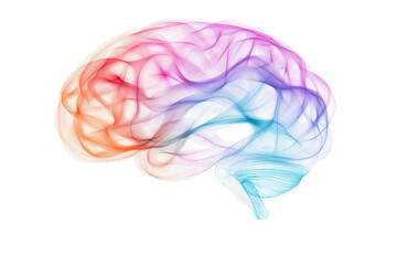 Human brain made of abstract lines of different colors isolated on transparent background PNG, concept of neurodiversity and mental problems