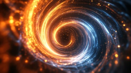 Obraz premium A vibrant swirling vortex of light in an abstract space, depicting the dynamic energy and motion within the cosmos, highlighting the beauty and complexity of the universe.