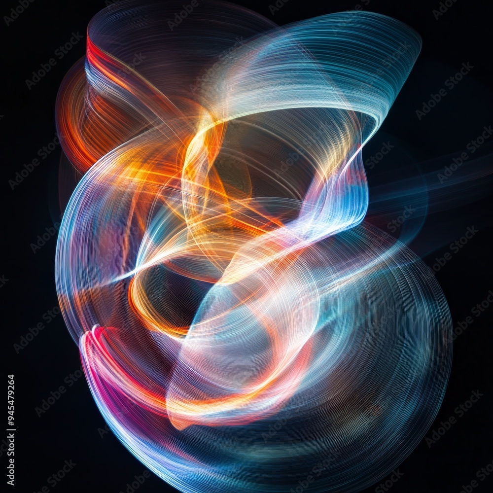 Leinwandbilder a vivid display of swirling abstract lights in shades of blue, orange, and red, forming intricate pa