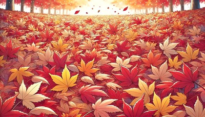 紅葉のじゅうたんが広がる秋の地面