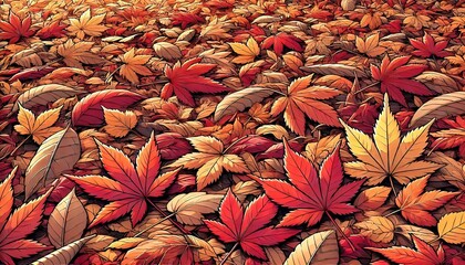 紅葉のじゅうたんが広がる秋の地面