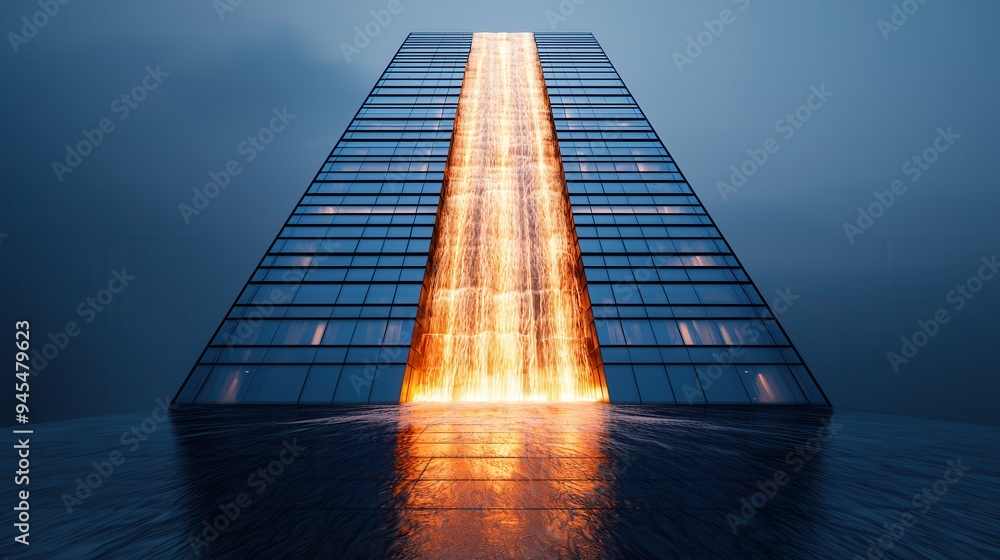 Poster Modern Skyscraper with Water Feature.