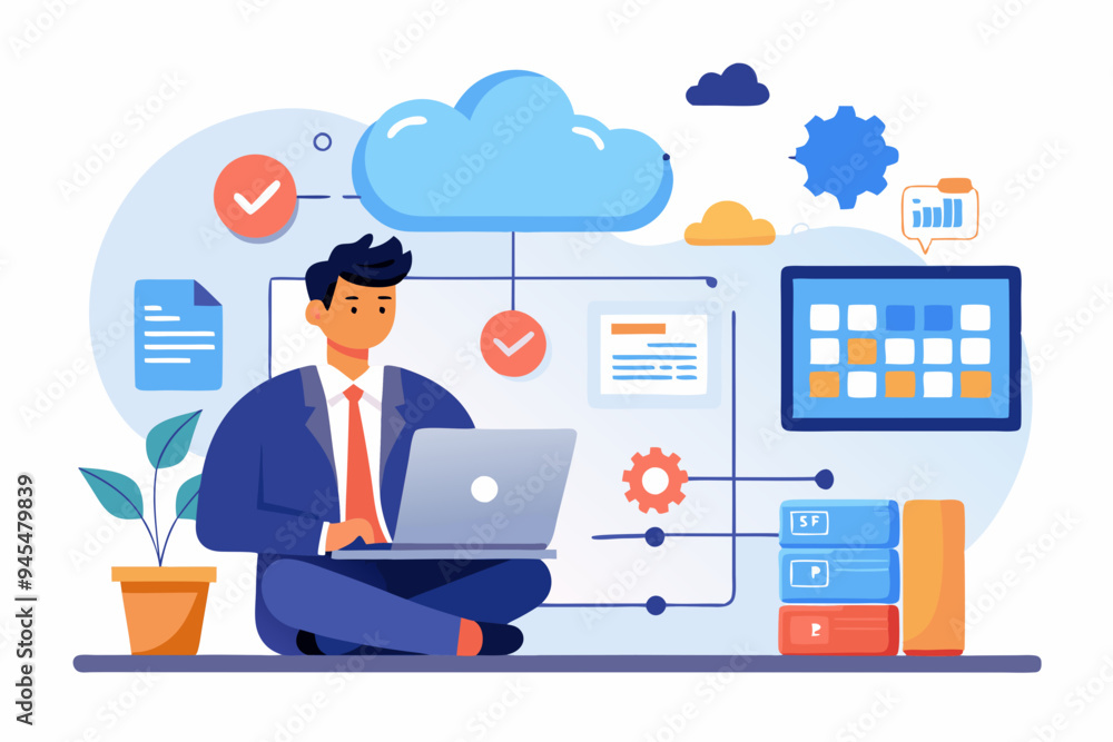 Fototapete saas software as a service, cloud computing software for client subscription, internet web applicati