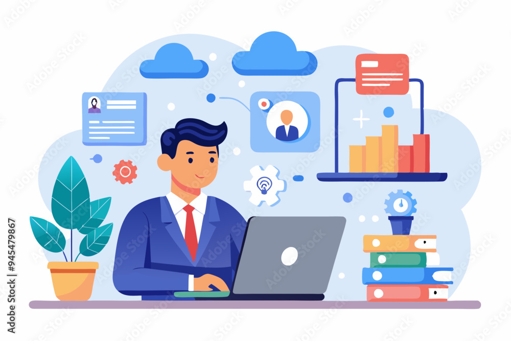 Fototapete saas software as a service, cloud computing software for client subscription, internet web applicati