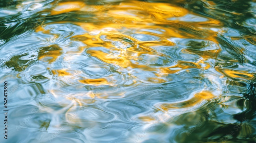 Aufkleber This image captures abstract reflections on water, blending vibrant hues of blue and gold, creating a mesmerizing and colorful visual effect with a serene feel.